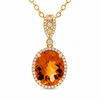14K Yellow Gold Oval Citrine and Diamond Halo Pendant with Chain