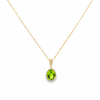 14K Yellow Gold Peridot and Diamond Halo Pendant with Chain