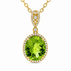 14K Yellow Gold Peridot and Diamond Halo Pendant with Chain