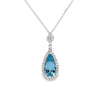 14K White Gold Aquamarine and Diamond Tear Drop Pendant with Chain