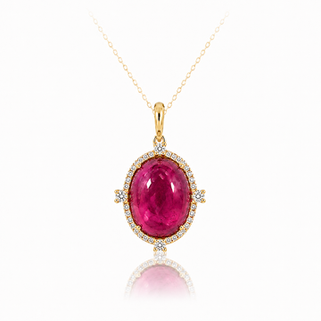 Rudolf Friedmann 14K Yellow Gold Pink Tourmaline and Diamond Halo Oval Pendant