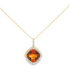 14K Yellow Gold Cushion Citrine and Diamond Halo Pendant Necklace