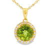 14K Yellow Gold Round Peridot & Diamond Halo Pendant