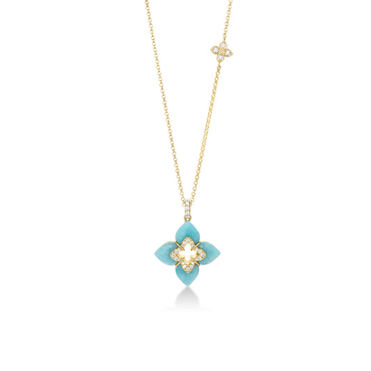 Roberto Coin 18K Yellow Gold Amazonite & Diamond Flower Pendant Necklace