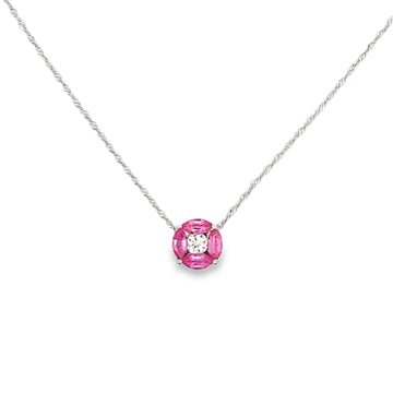 14K White Gold Pink Sapphire and Diamond Cluster Necklace 18"