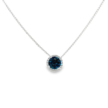 14K White Gold Round London Blue Topaz Diamond Necklace