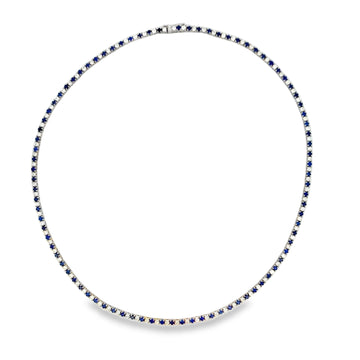 18K White Gold Sapphires and Diamond Tennis Necklace