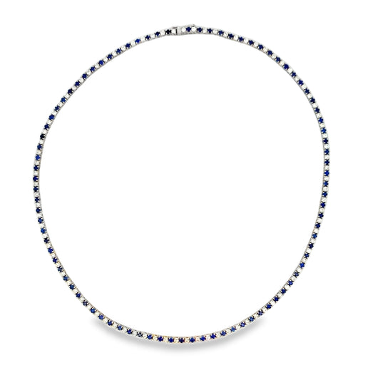 18K White Gold Sapphires and Diamond Tennis Necklace