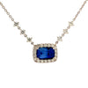 18K White Gold Cushion Sapphire and Diamond Halo Necklace