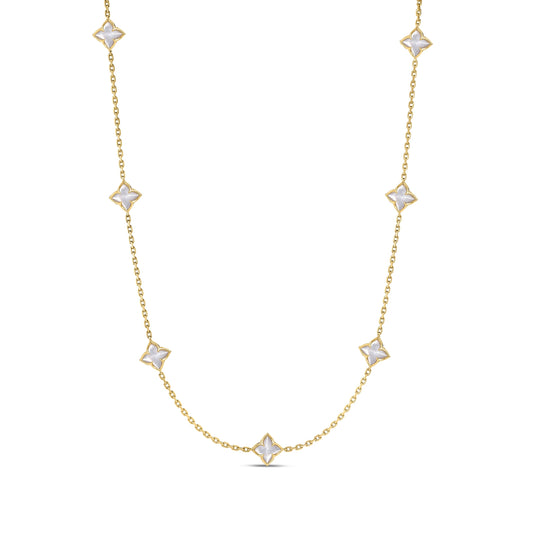 Roberto Coin 18K Yellow Gold Venetian Princess Carnival Mother of Pearl Flower Station Necklace 18"