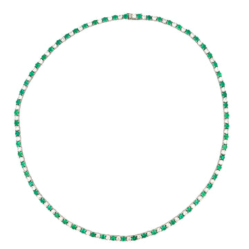 18K White Gold Diamond and Emerald Necklace