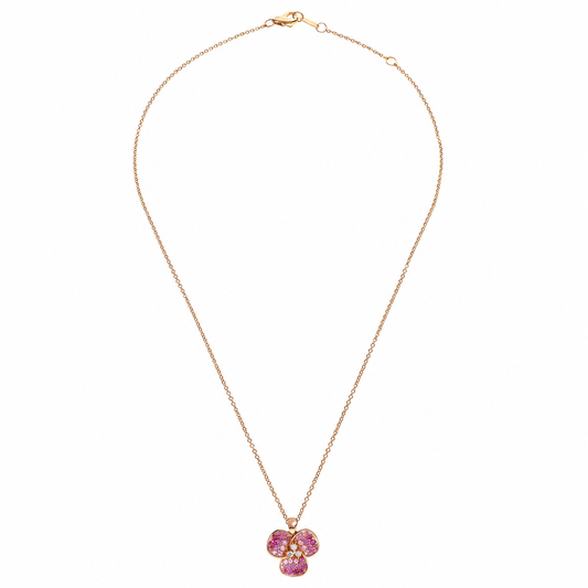 Leo Pizzo 18K Rose Gold Pink Sapphire and Diamond Flower Necklace
