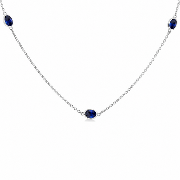 14K White Gold Bezel Oval Sapphire 7 Station Necklace