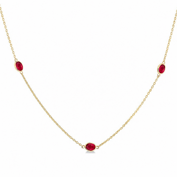 14K Yellow Gold Oval Ruby 7-Station Necklace