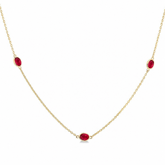 14K Yellow Gold Oval Ruby 7-Station Necklace
