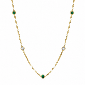 14K Yellow Gold Alternating Bezel-Set Emerald and Diamond Station Necklace