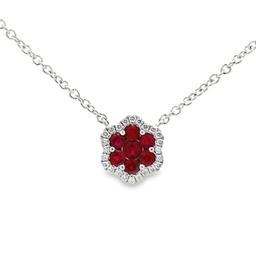 Damaso 18K White Gold Ruby Flower Necklace