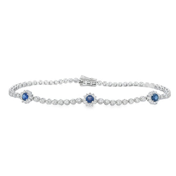 18K White Gold Sapphire Flower Station Tennis Bracelet