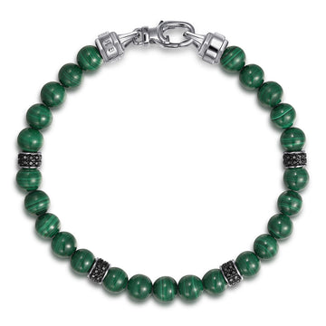 Gabriel & Co. Bujukan Sterling Silver Black Spinel and 6mm Malachite Beaded Bracelet