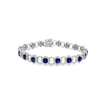 18K White Gold Sapphire and Diamond Bracelet 7"