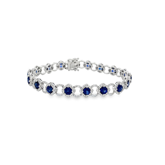 18K White Gold Sapphire and Diamond Bracelet 7"