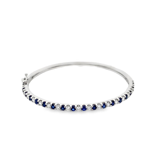 18K White Gold Alternating Sapphire and Diamond Bangle Bracelet