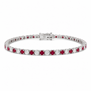 18K White Gold Alternating Ruby and Diamond Tennis Bracelet