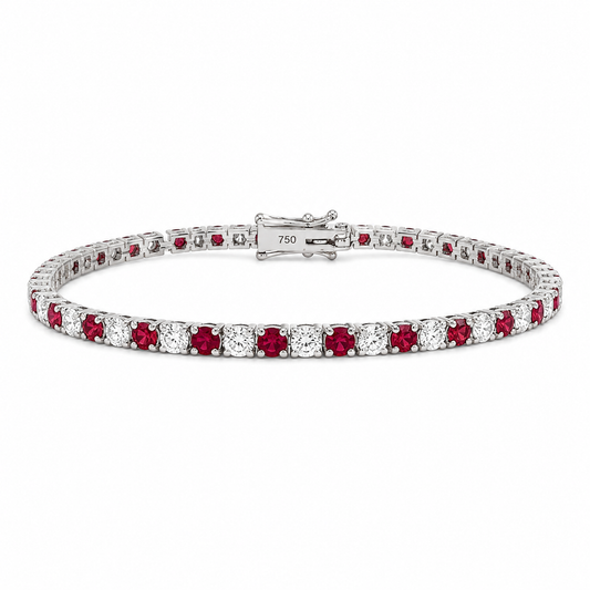 18K White Gold Alternating Ruby and Diamond Tennis Bracelet