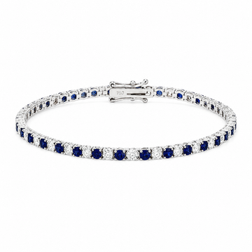 18K White Gold Alternating Sapphire and Diamond Tennis Bracelet