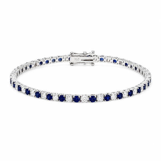 18K White Gold Alternating Sapphire and Diamond Tennis Bracelet