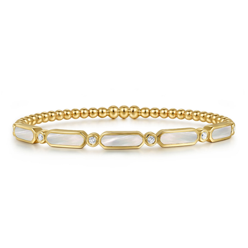 Gabriel & Co. 14K Yellow Gold Bujukan Mother of Pearl & Diamond Locking Bangle