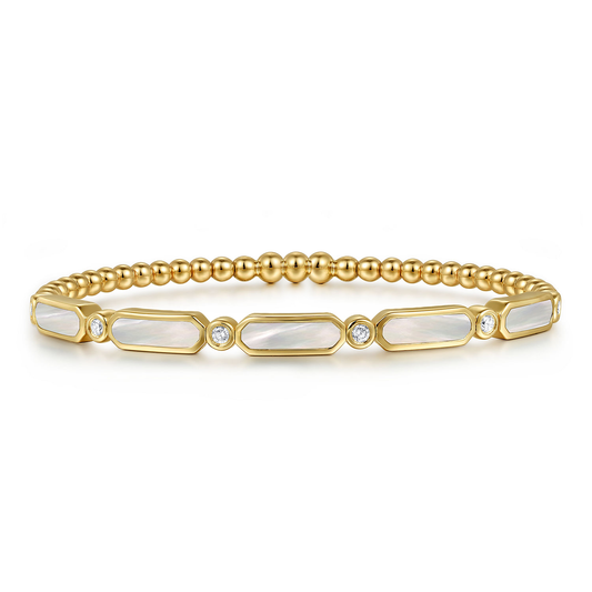 Gabriel & Co. 14K Yellow Gold Bujukan Mother of Pearl & Diamond Locking Bangle
