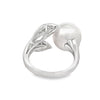 18K White Gold South Sea Pearl and Diamond Leaves Ring