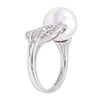 18K White Gold South Sea Pearl and Diamond Leaves Ring
