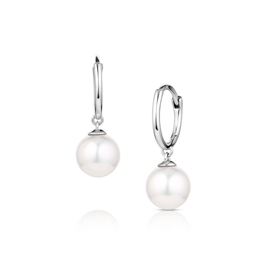 18K White Gold 7.5-8mm Akoya Pearls Huggies
