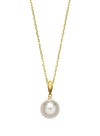 14K Yellow Gold White Akoya Pearl Pendant with Chain