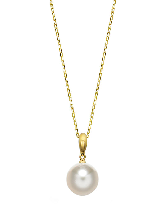 14K Yellow Gold White Akoya Pearl Pendant with Chain