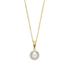 14K Yellow Gold White Akoya Pearl Pendant with Chain