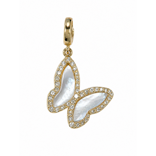 Rudolf Friedmann 14K Yellow Gold White Mother Of Pearl and Diamond Butterfly Pendant