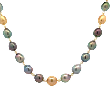 Tahitian, Golden South Sea, Akoya Multi-Color Pearl Necklace 18" with 14K Yellow Gold Ball Clasp