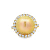 18KYG 13mm Golden South Sea Pearl and Diamond Halo Ring