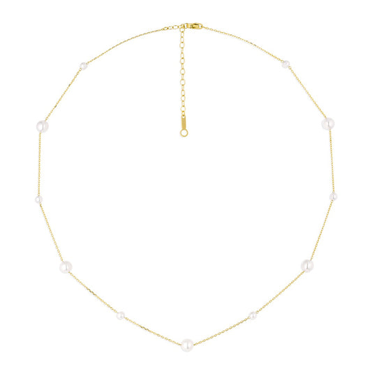 14K Yellow Gold Alternating Akoya Pearl & Chain Necklace