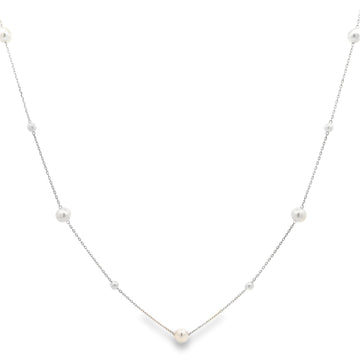14K White Gold Alternating Akoya Pearl & Chain Necklace