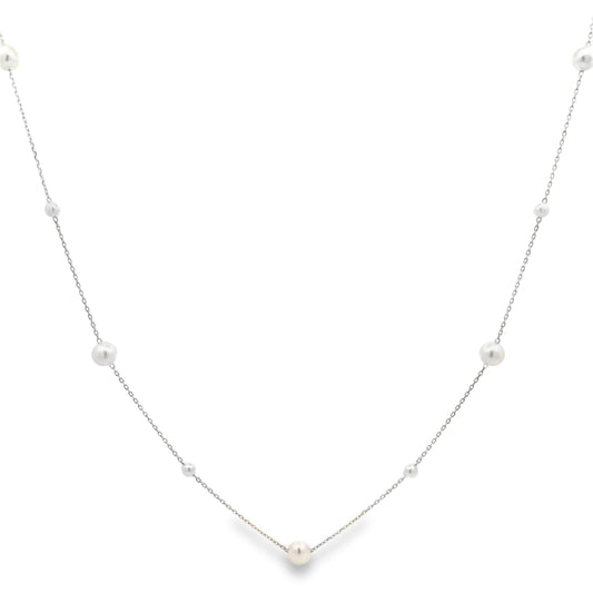 14K White Gold Alternating Akoya Pearl & Chain Necklace