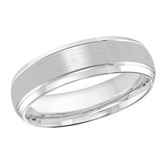 MALO 14K White Gold Satin Center & Beveled Edge Wedding Band
