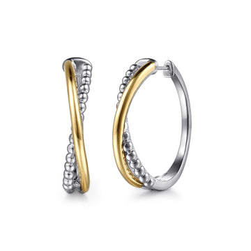 Gabriel & Co. Two-Tone Bujukan Criss Cross Intricate Hoop Earrings