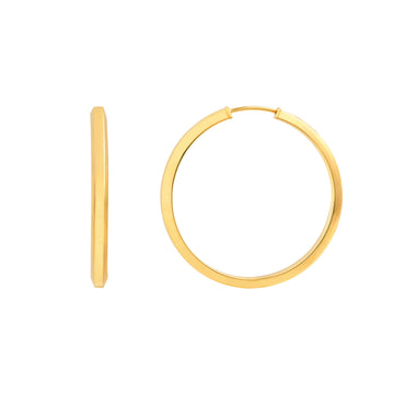 14K Yellow Gold 25mm Trapezoid Flex Round Hoop Earrings