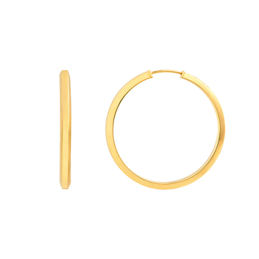 14K Yellow Gold 25mm Trapezoid Flex Round Hoop Earrings