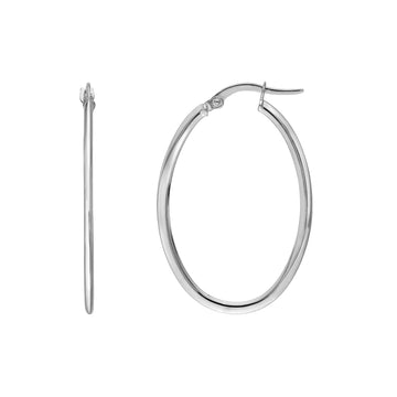 14K White Gold 30x20mm Knife Edge Tube Oval Hoop Earrings