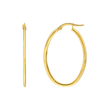 14K Yellow Gold 30x20mm Knife Edge Tube Oval Hoop Earrings